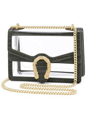 Clear Crossbody Bag Women Stadium Approved PVC Vegan Leather Chain Strap